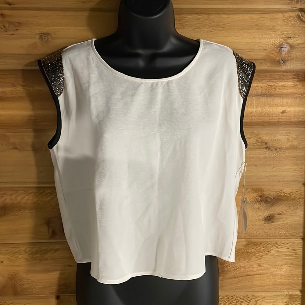 Brand New Forever 21 Contemporary Beaded Cap-Sleeve Top